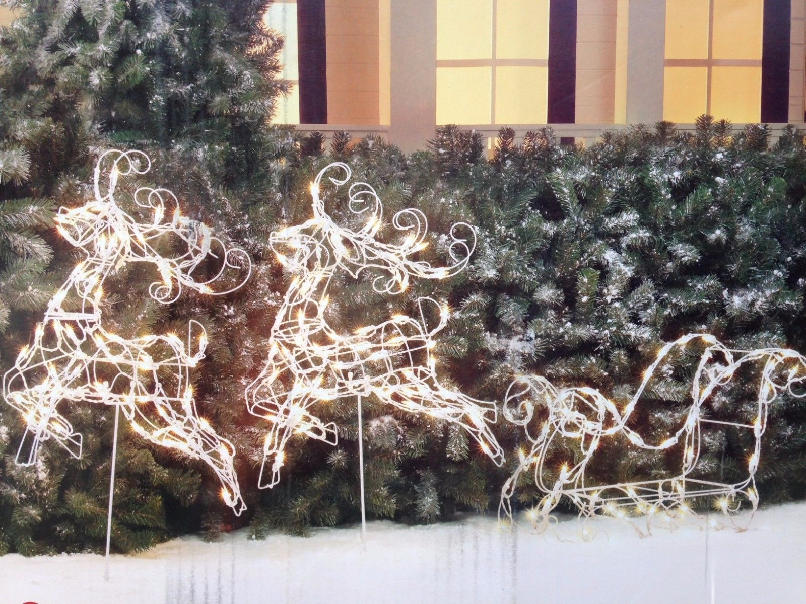 3pc Wire Frame Reindeer with Sleigh Lighted Christmas Decoration