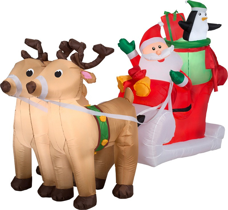 Santa with Sleigh and Reindeer Scene Airblown Inflatable