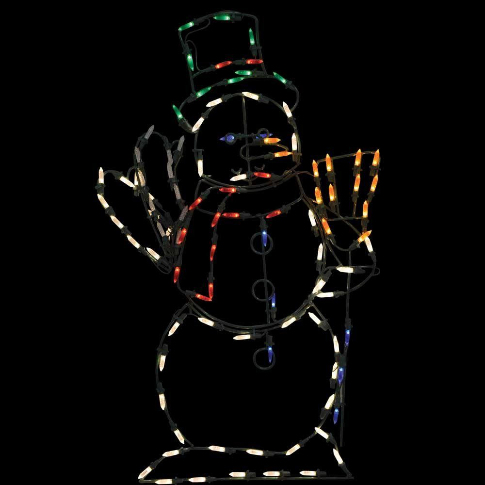 32 in. Animotion LED Waving Snowman Christmas Wire Decor 