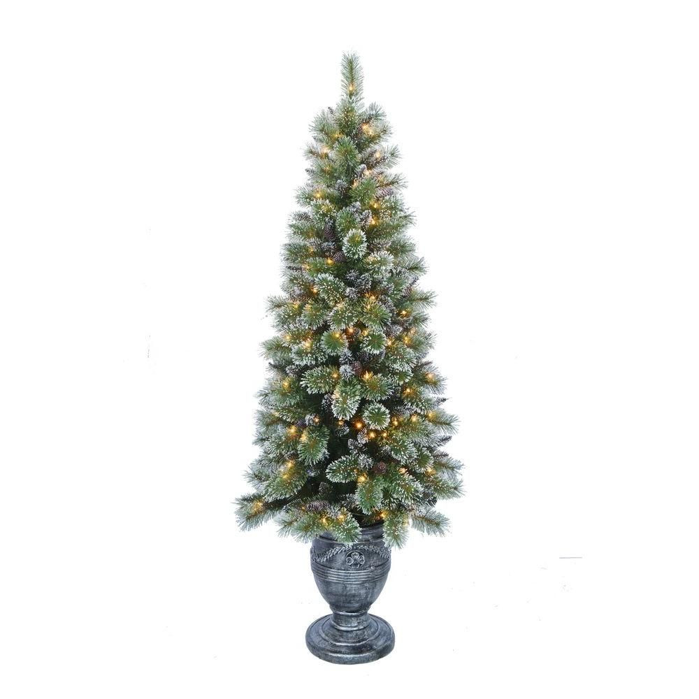 6.5 Ft. Pre-lit Sparkling Pine Porch Artificial Christmas Tree w/ Urn Base