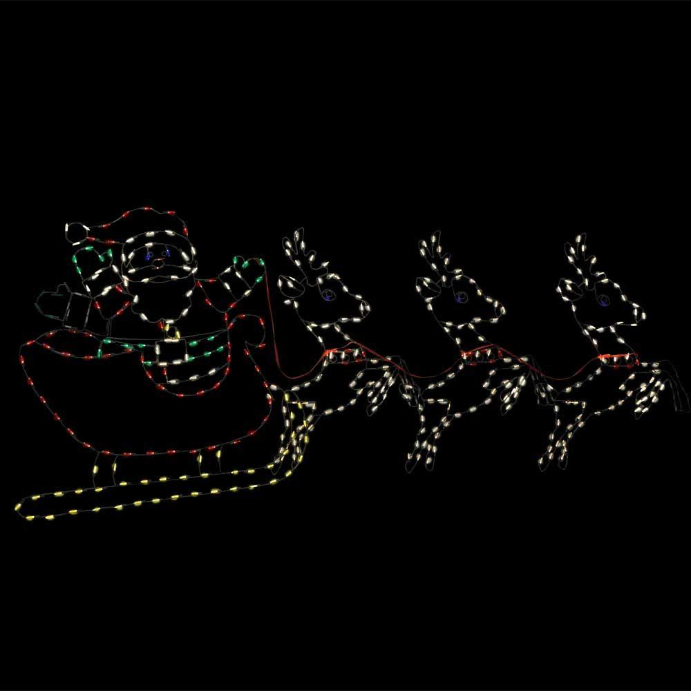 50 in. Animotion LED Wire Decor Santa Sleigh and Reindeer
