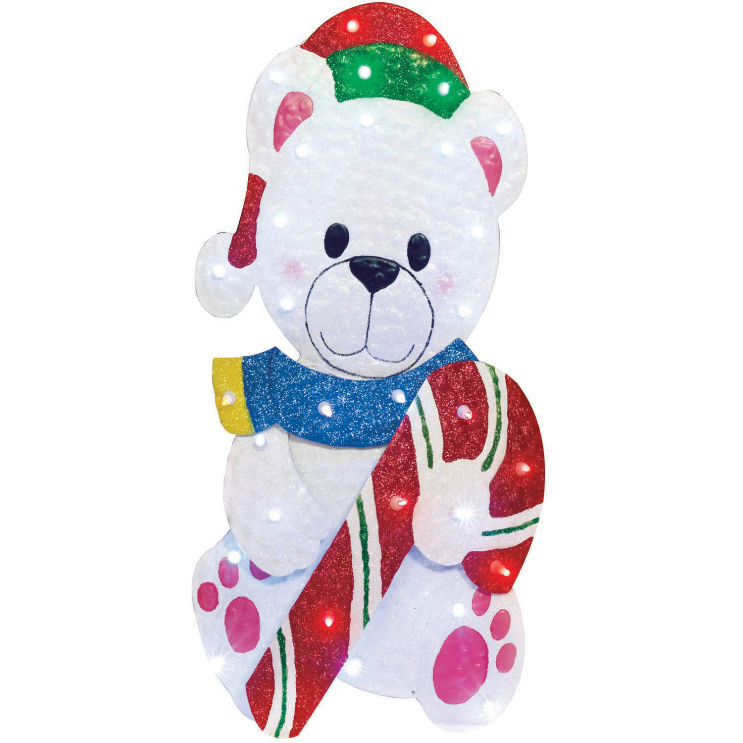 28"LED Glittering Metal Polar Bear with Candy Christmas Decoration