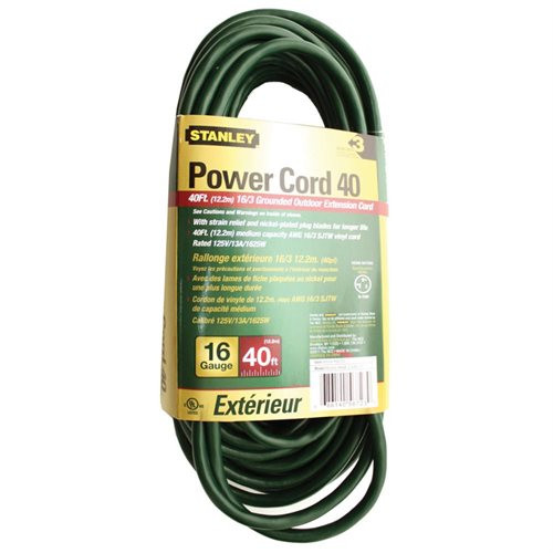 Stanley Grounded Outdoor Extension Power Cord, 40-Feet, Green