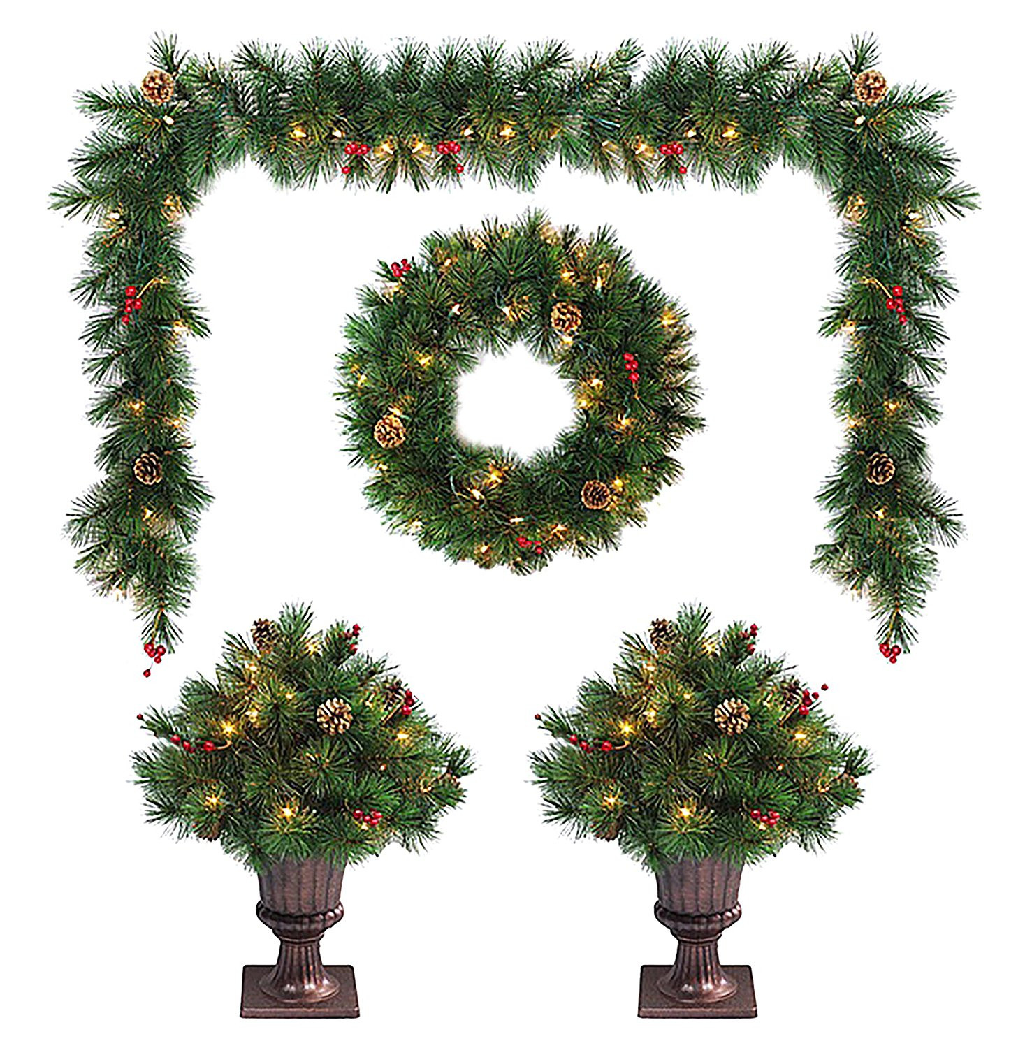  Lighted Entranceway Topiary Set Christmas Decor