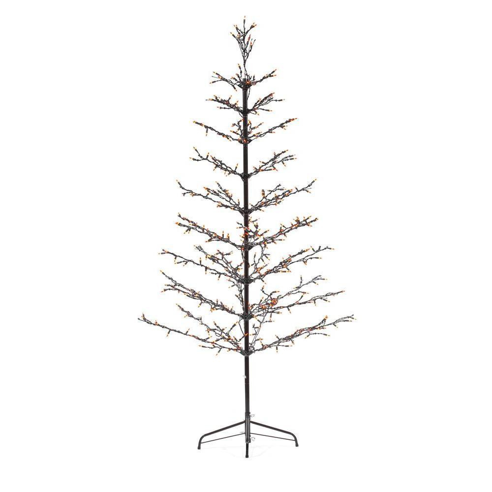 6.5 ft. Pre-Lit Ghost Tree with Orange Lights