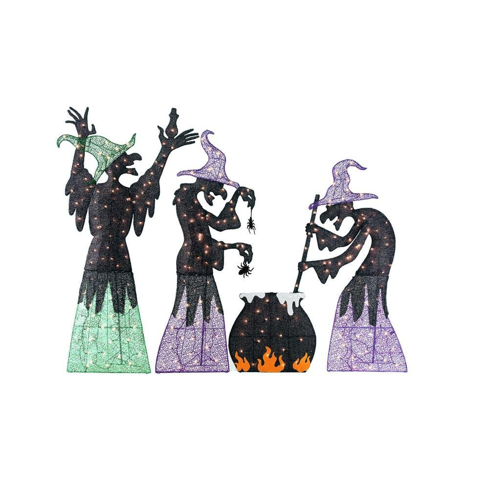 Wicked Witches with Cauldron Halloween Decor