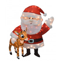 Rudolph & Santa 36" 3-D Tinsel Christmas Decoration 