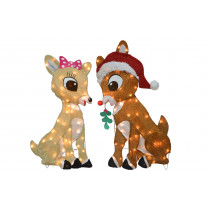 32" Rudolph Pre-Lit 2D Rudolph and Clarice Sitting with Mistletoe 