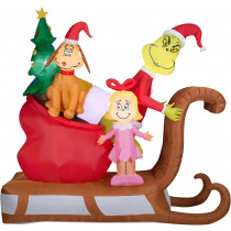 9ft Wide Airblown Grinch with Max and Cindy Lou on Sleigh Scene Inflatable Christmas Decor