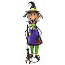 5ft Tall Metal Witch with Broom Stick Halloween Figurine 