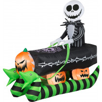 5' Halloween Airblown Inflatable Jack Skellington in Coffin Sleigh