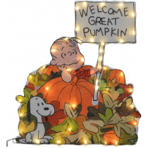 24" Lighted Linus and The Welcome Great Pumpkin Sign with Snoopy 2D "Great Pumpkin Charlie Brown" Decor