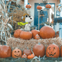 10" Snoopy Flying Ace Peanuts Pumpkin Press-in Metal Stake Halloween Harvest Decor 