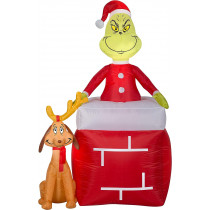 5.5' Grinch Out of Chimney w Max Scene Christmas Inflatable