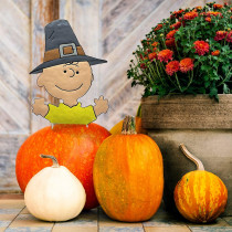 Pilgrim Charlie Brown Peanuts Pumpkin Press-in Metal Stake Halloween Harvest Decor 