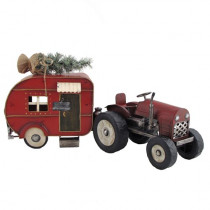 Rustic Red Tractor and Camper with Christmas Tree Iron Set of 2