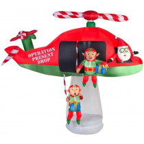 Gemmy Animated Inflatable Santa and Elves in Helicopter Scene