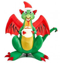 6 Ft Airblown Inflatable Fire Breathing Christmas Dragon with Santa Hat and Cup of Hot Chocolate