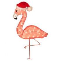 Lighted Flamingo with Santa Hat 