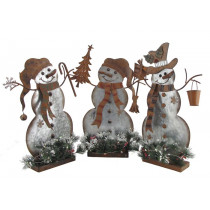 Galvanized Steel Snowmen Christmas Decoration Set of 3