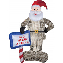 Gemmy Airblown Inflatables Military Santa with God Bless America Sign