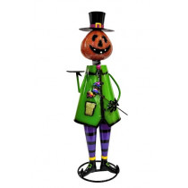 5ft Tall Metal Pumpkin Head with Tray Halloween Figurine 