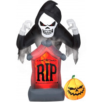 6 Ft Halloween Airblown Inflatable Animated Tombstone Reaper Pumpkin Fog Effect