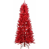 6 ft. Pre-Lit Shiny Red Fraser Christmas Tree w Warm White & Red Color-Changing LED Lights