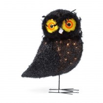 24 in. Pre-Lit Black Tinsel Owl