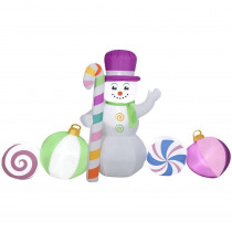 Inflatable 9 Foot Whimsical Colorful Snowman Collection Scene 
