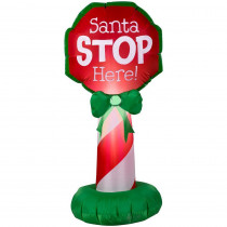 3.5 ft. Inflatable Santa Stop Here Christmas Sign 