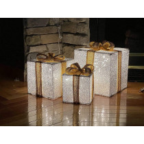 3pc Lighted Silver Glittering Christmas Gift Boxes