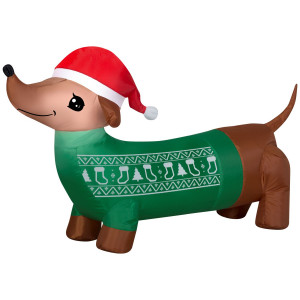 4 Ft Airblown Inflatable Weiner Dog Dachshund with Santa Hat 