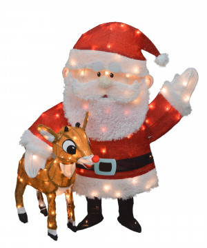 Rudolph & Santa 36" 3-D Tinsel Christmas Decoration 