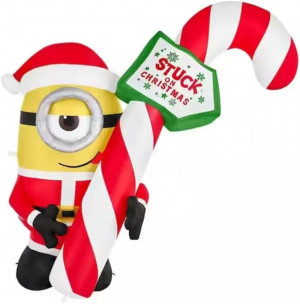 54" Minion Stuart in Santa Suit w Candy Cane Airblown Inflatable