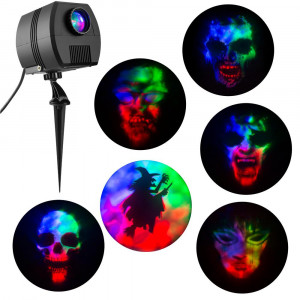 Multi-Color LED Fire and Ice Specter Projector Stake with Sound and 6-Changeable Slides
