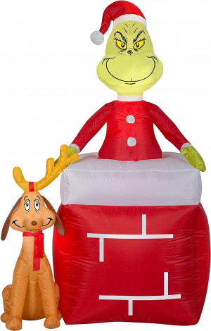 5.5' Grinch Out of Chimney w Max Scene Christmas Inflatable