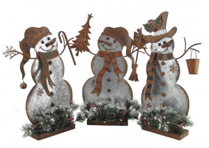 Galvanized Steel Snowmen Christmas Decoration Set of 3