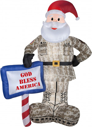 Gemmy Airblown Inflatables Military Santa with God Bless America Sign