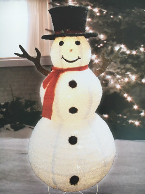 72" Fluffy Top Hat Lighted Snowman Sculpture