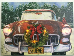 Antique Car with Wreath Picture on Canvas