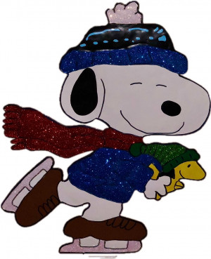 18" Peanuts Snoopy Ice Skating with Woodstock Hammered Metal