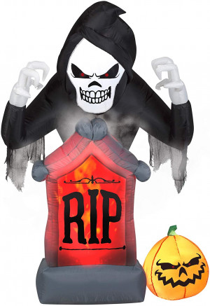 6 Ft Halloween Airblown Inflatable Animated Tombstone Reaper Pumpkin Fog Effect
