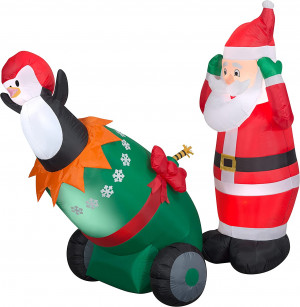 5 Ft  Santa and Penguin Cannon Scene Airblown Inflatable 
