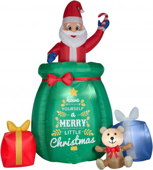 10 ft. Tall Animated Airblown Inflatable Santa in a Gift Sack