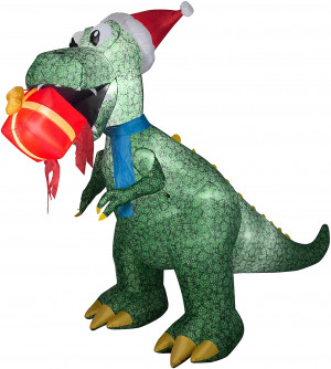 7.5 Ft  Animated Christmas Airblown Inflatable T-Rex w/Present